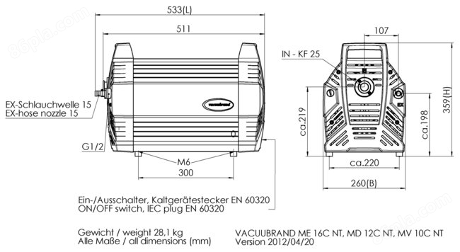 MD 12C NT - 尺寸规格表